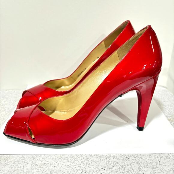 Stuart Weitzman dressy shoes 9.5M red patent open toe high stiletto heel pumps - Picture 4 of 10